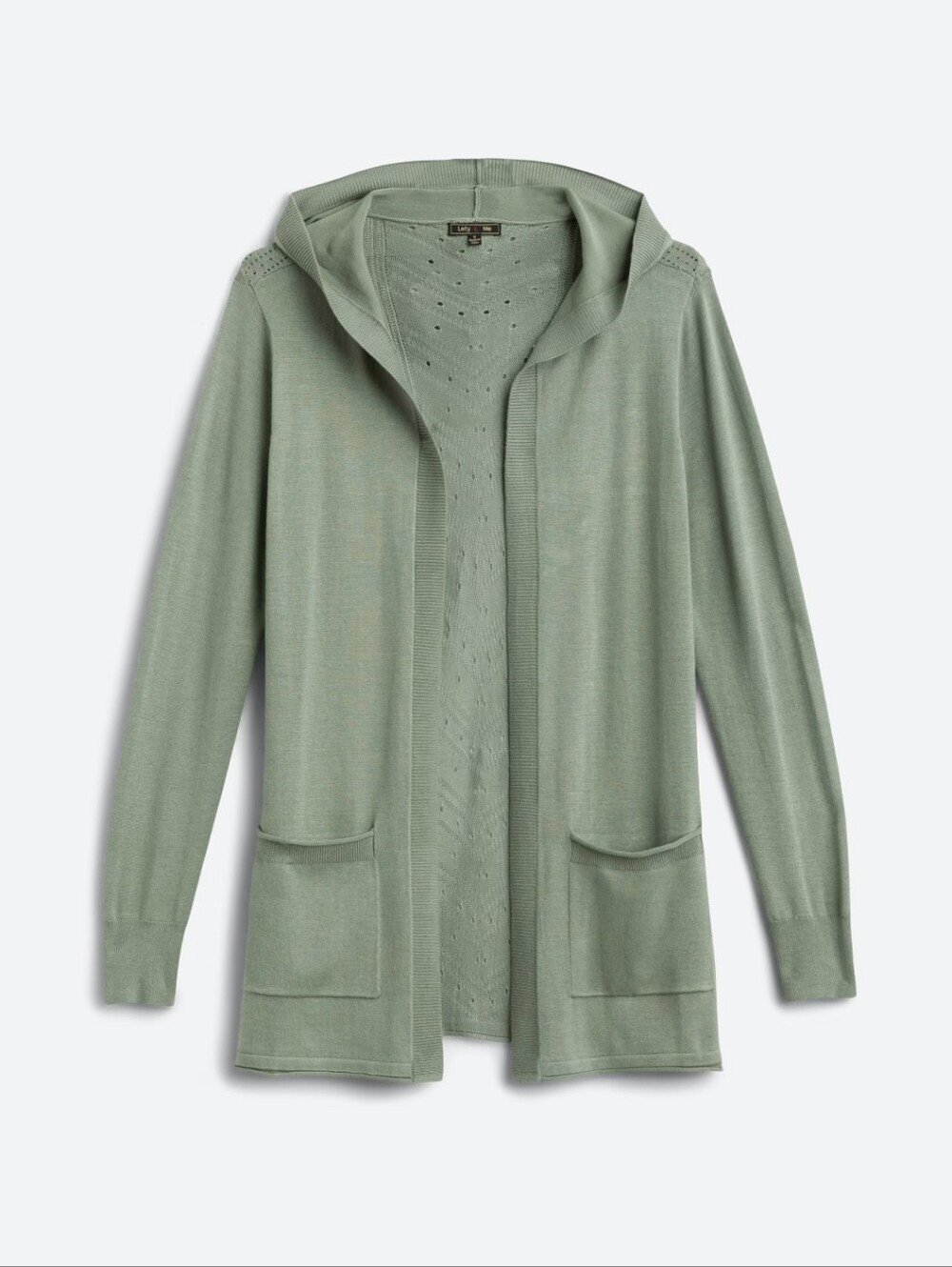 Lety + Me Light Sage Hooded Open-Front Women's Cardigan Sweater